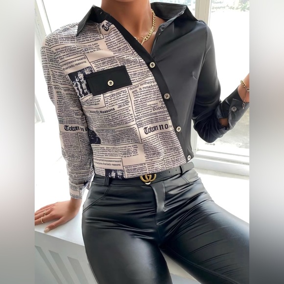 Vintage Style Graphic “Daily Weekend” Button Down Collared Blouse - Picture 1 of 5